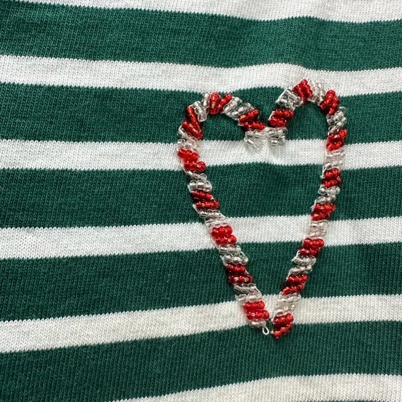 EUC - Green striped Holiday long sleeve top with beading. - Medium - Picture 2 of 3